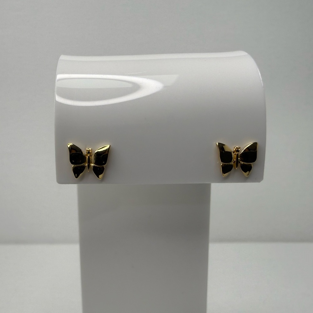 18K Genuine Yellow Gold Butterfly Stud Earrings (Preowned)